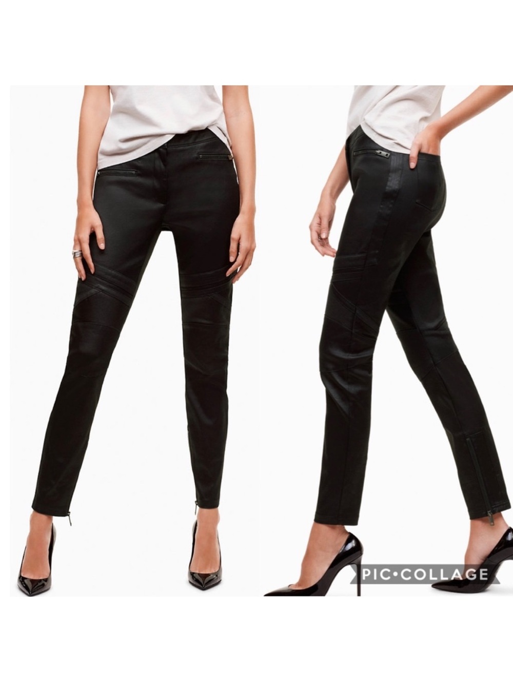 Aritzia Talula Moto Coated Black Skinny Pants